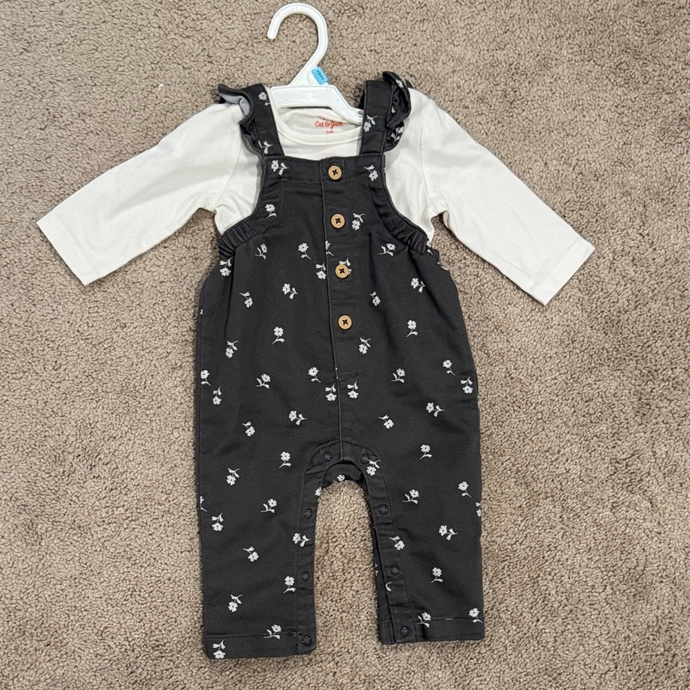 Carter's Black Floral Overalls with White Shirt